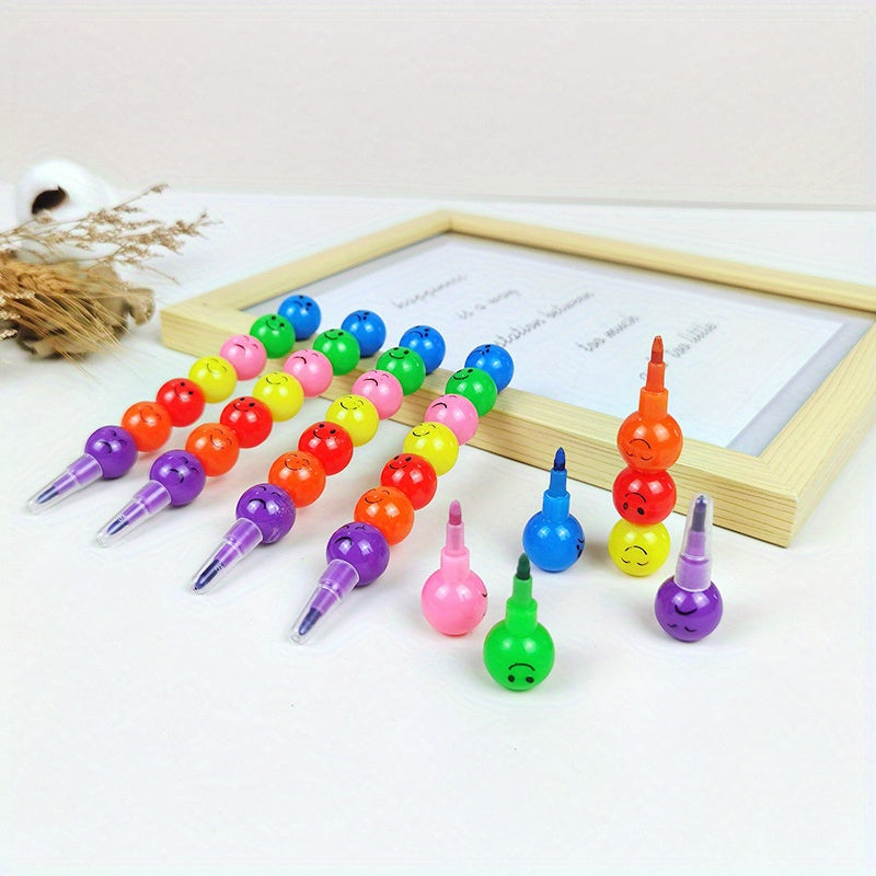 10pcs Fun Cartoon Face Crayons 7 Colors Building Block School Rewards Birthday
