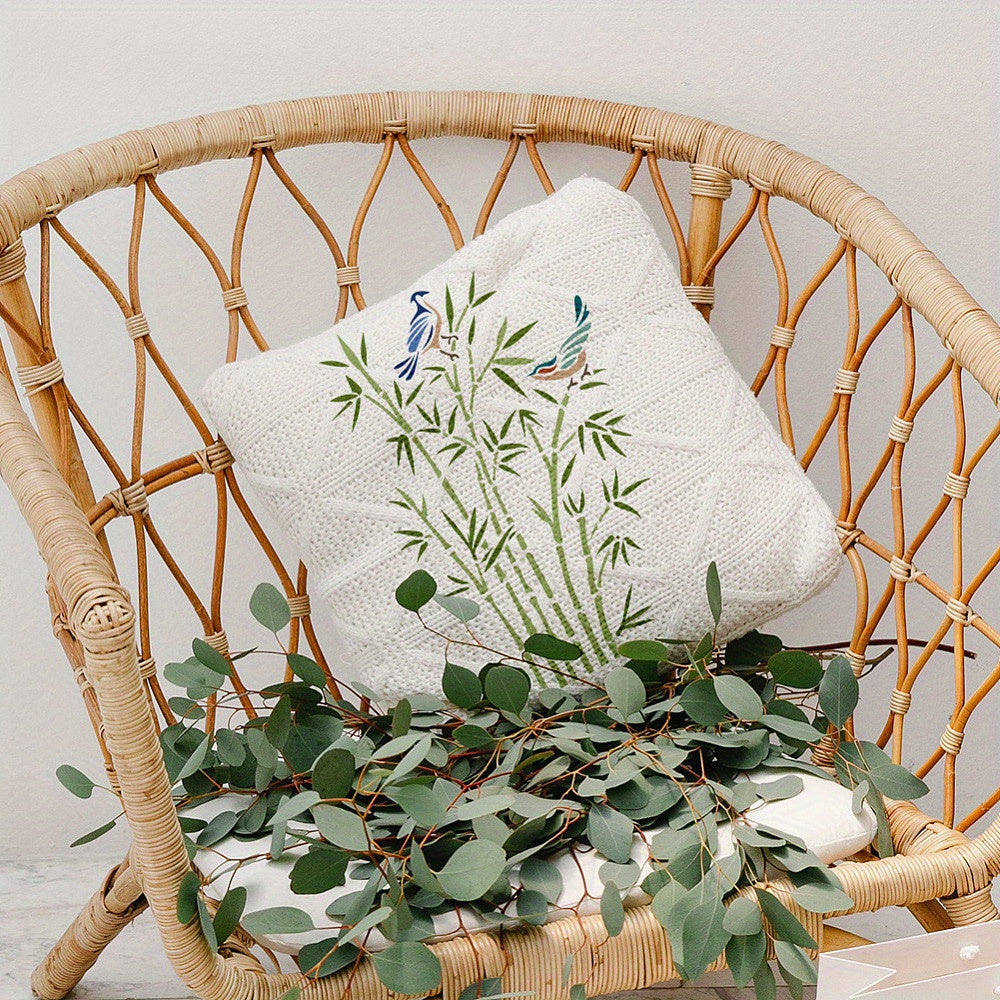 Bamboo Themed PET Hollow Out Drawing Stencil Set with Art Brush