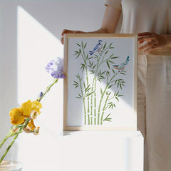 Bamboo Themed PET Hollow Out Drawing Stencil Set with Art Brush