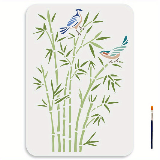 Bamboo Themed PET Hollow Out Drawing Stencil Set with Art Brush