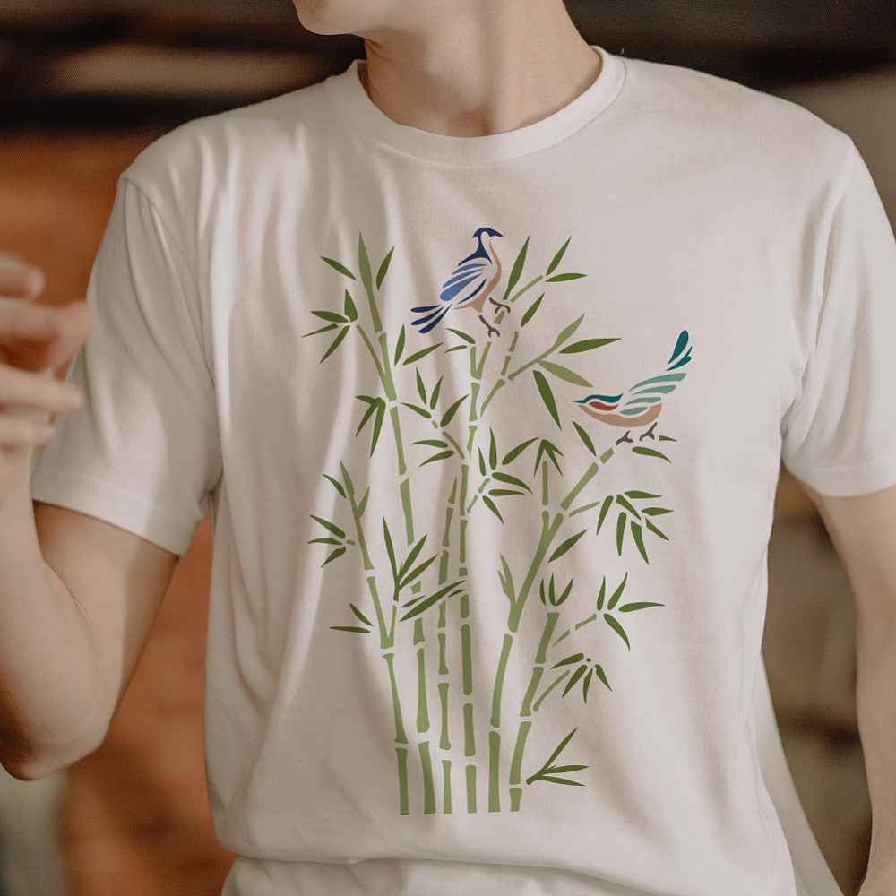 Bamboo Themed PET Hollow Out Drawing Stencil Set with Art Brush