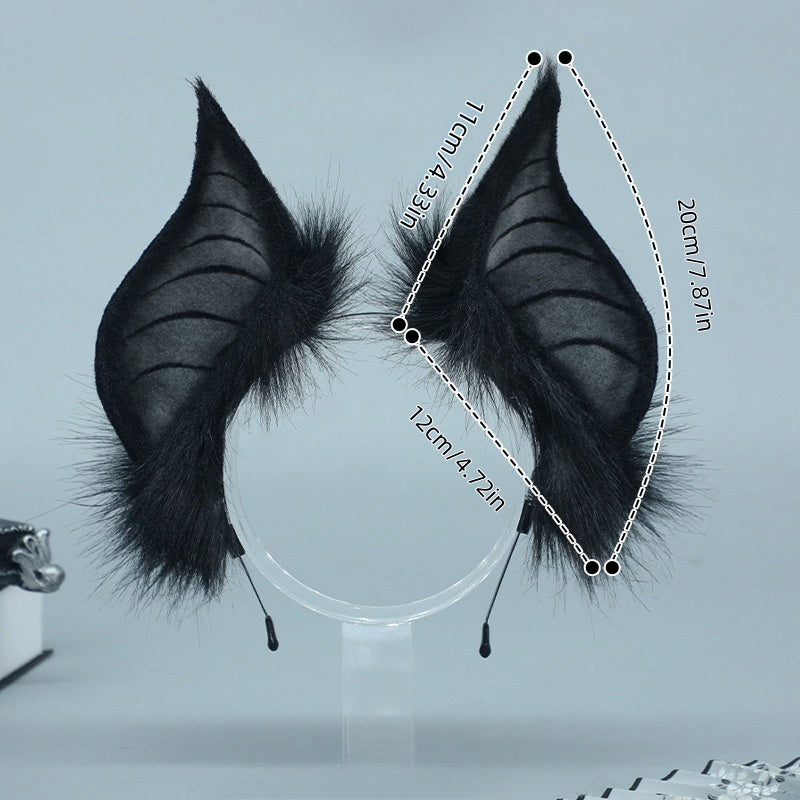 Bat Ears Headband Faux Fur Cosplay Accessory for Halloween Party