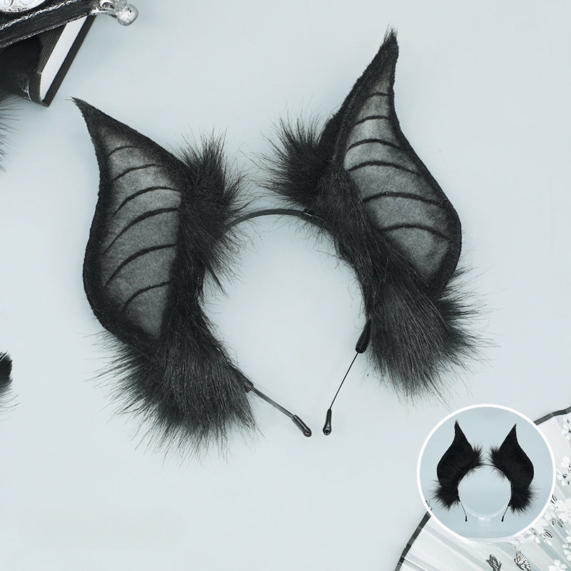 Bat Ears Headband Faux Fur Cosplay Accessory for Halloween Party