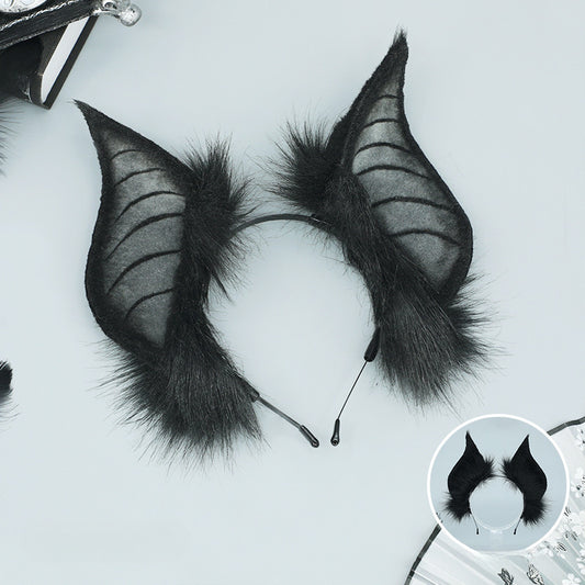 Bat Ears Headband Faux Fur Cosplay Accessory for Halloween Party