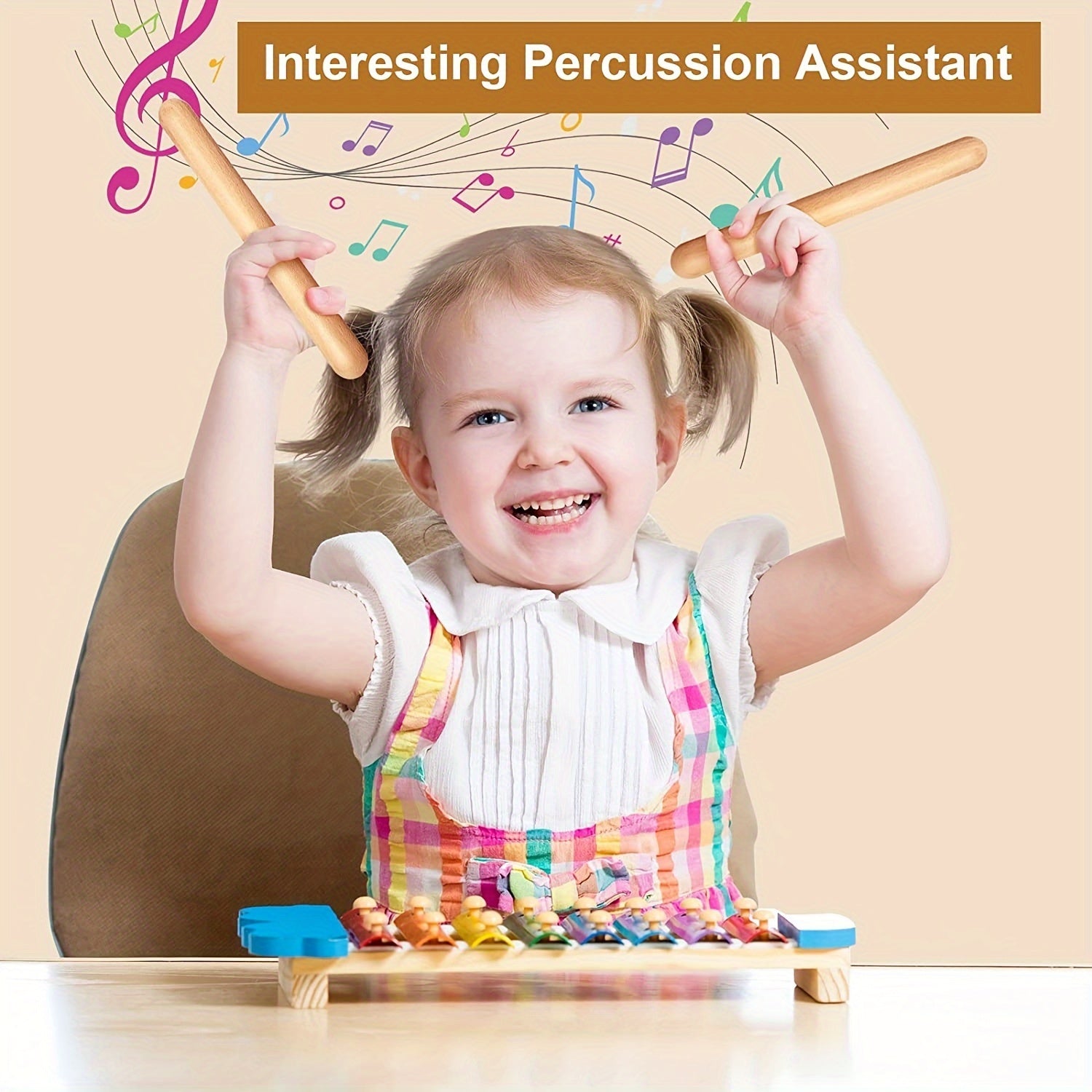 Kids Wooden Drumsticks 2 Pack Rhythm Music Sticks for Children 3-6 Years