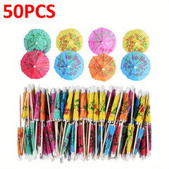50pcs Tropical Umbrella Cocktail Picks Set, Assorted Colors for Summer Parties