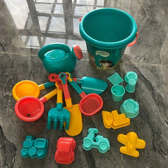 18-Piece Beach Sand Toy Set with Trolley Bucket & Hourglass for Water Fun