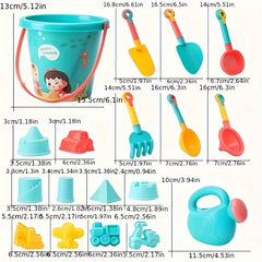 18-Piece Beach Sand Toy Set with Trolley Bucket & Hourglass for Water Fun