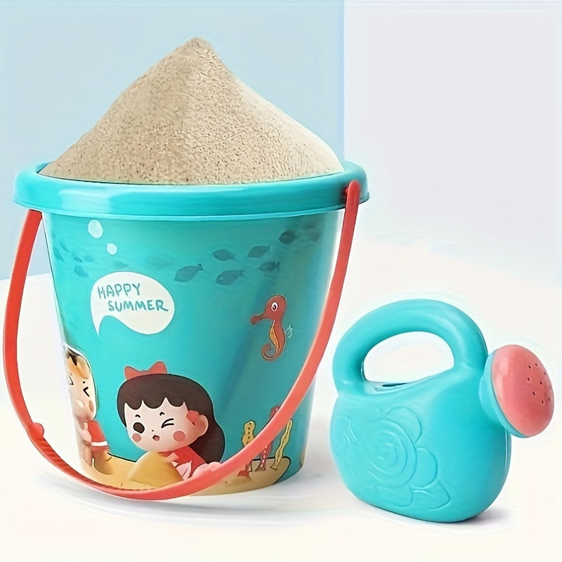 18-Piece Beach Sand Toy Set with Trolley Bucket & Hourglass for Water Fun
