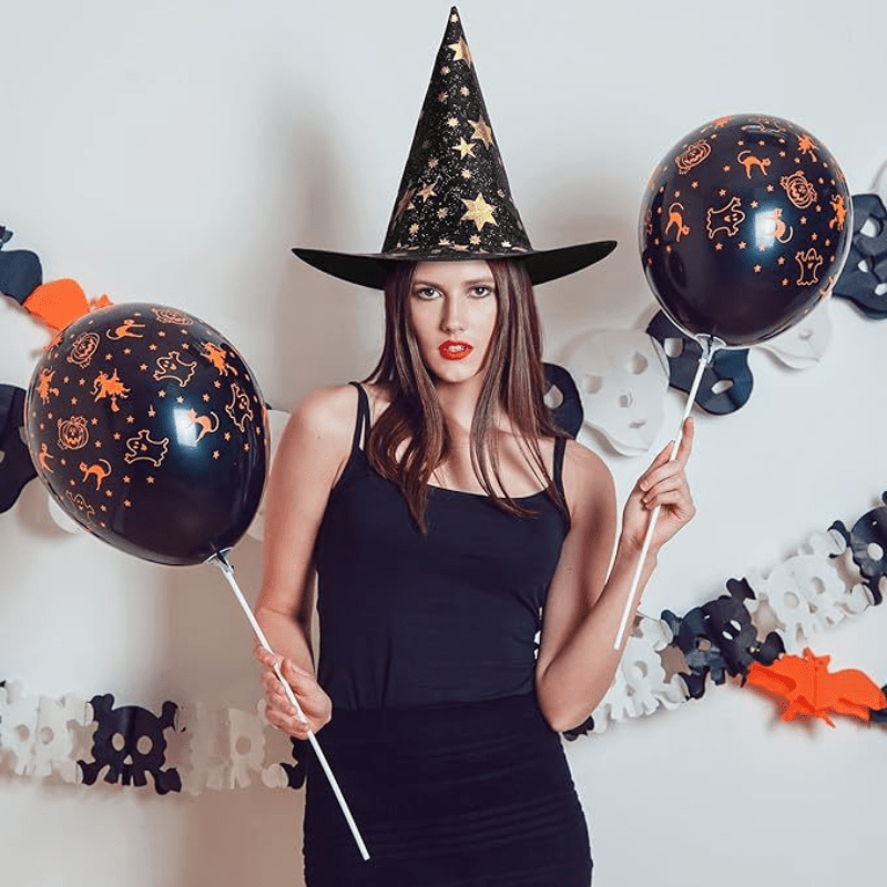 Spooky Witch Hat with Star Accents for Halloween & Magician Costumes