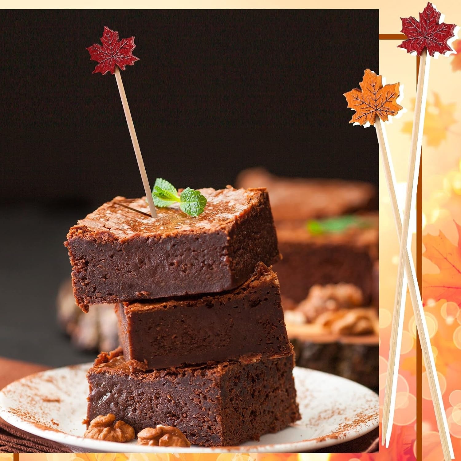 50pcs Bamboo Cocktail Picks for Drinks & Appetizers, Autumn Party Decorations