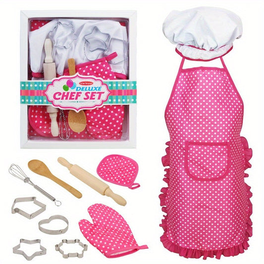 Kids' Chef Costume Set Pink Apron & Accessories for Pretend Play