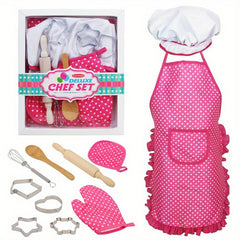 Kids' Chef Costume Set Pink Apron & Accessories for Pretend Play