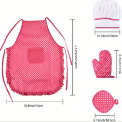 Kids' Chef Costume Set Pink Apron & Accessories for Pretend Play