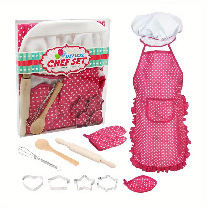 Kids' Chef Costume Set Pink Apron & Accessories for Pretend Play