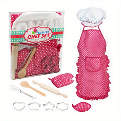 Kids' Chef Costume Set Pink Apron & Accessories for Pretend Play
