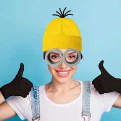 3pcs Halloween Costume Set for Adults - Goggles, Yellow Beanie & Gloves