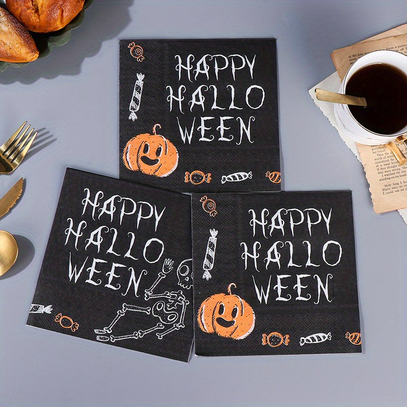 Halloween Party Napkins - Pumpkin & Bat Design Dinner Napkins - 20 Pack