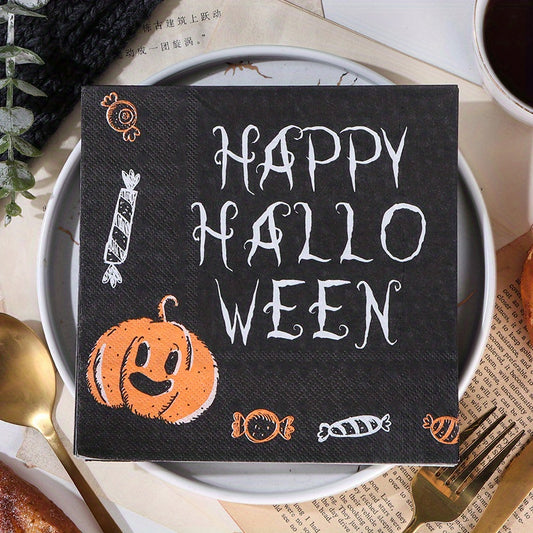 Halloween Party Napkins - Pumpkin & Bat Design Dinner Napkins - 20 Pack