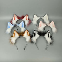 Plush Cat Ears Headband Soft Faux Fur Ear Accessory for Cosplay & Halloween