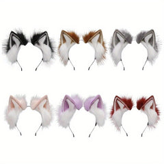 Plush Cat Ears Headband Soft Faux Fur Ear Accessory for Cosplay & Halloween