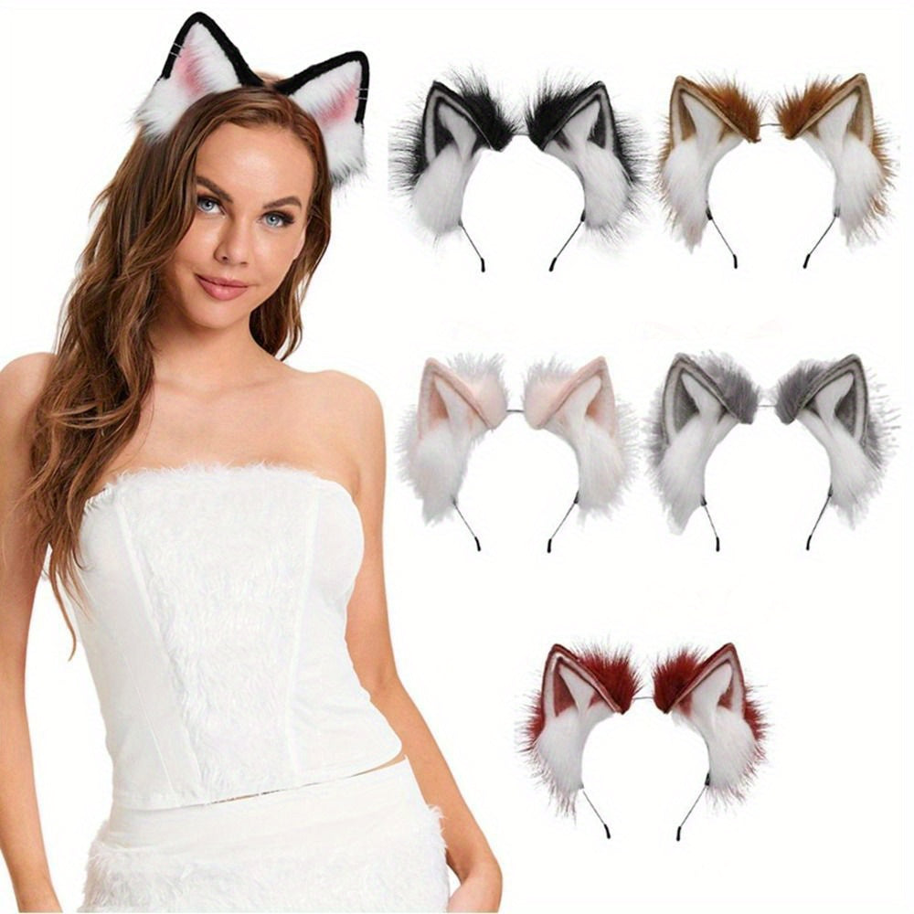 Plush Cat Ears Headband Soft Faux Fur Ear Accessory for Cosplay & Halloween