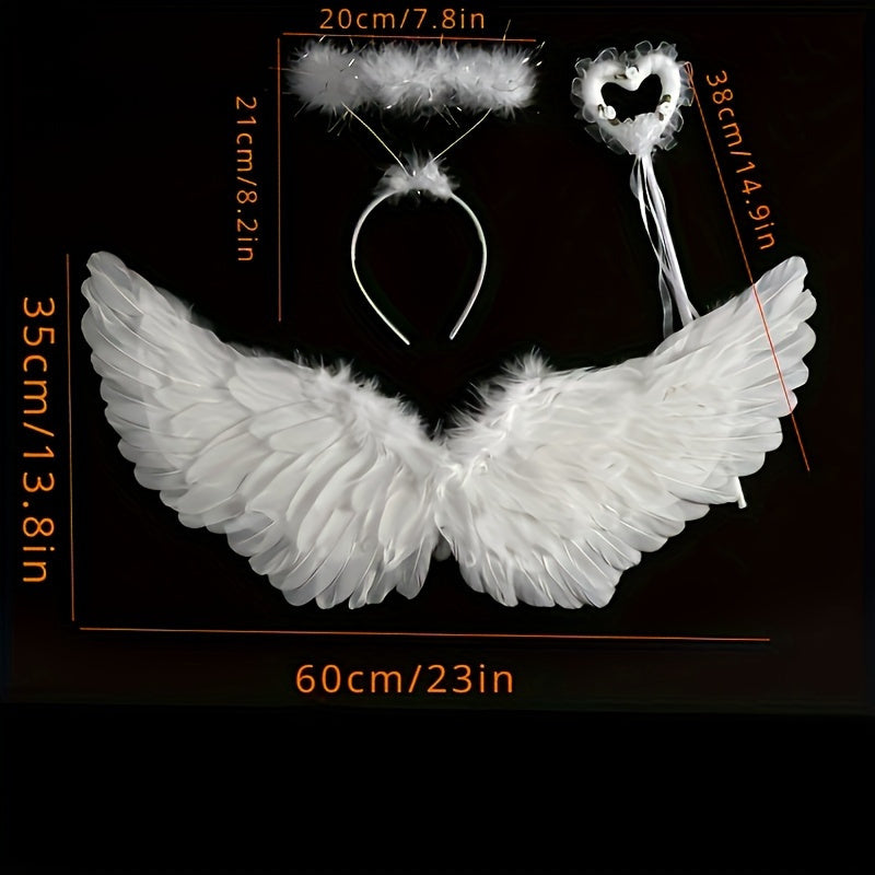 Velvet Angel Wings Set with Headband & Wand for Cosplay