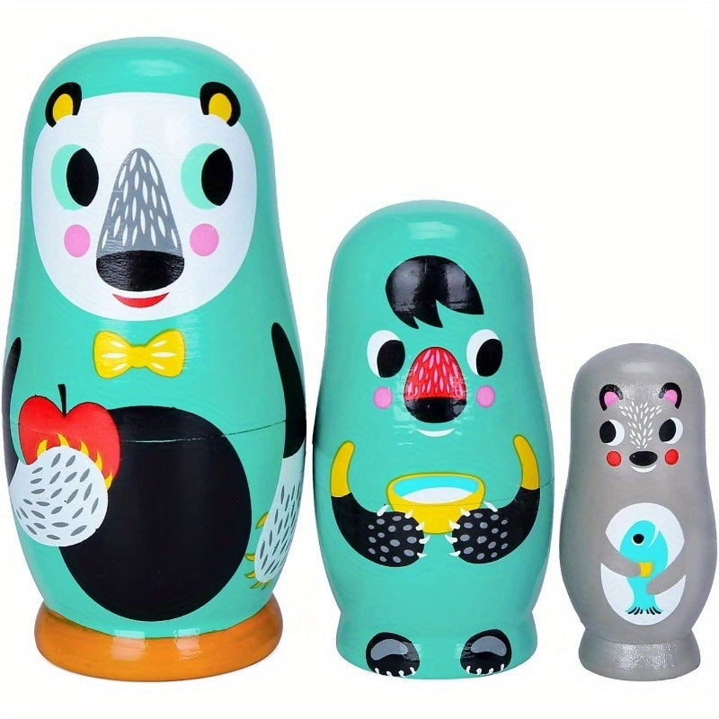 Wooden Matryoshka Dolls Set Santa Claus Pattern Nesting Dolls Home Decor