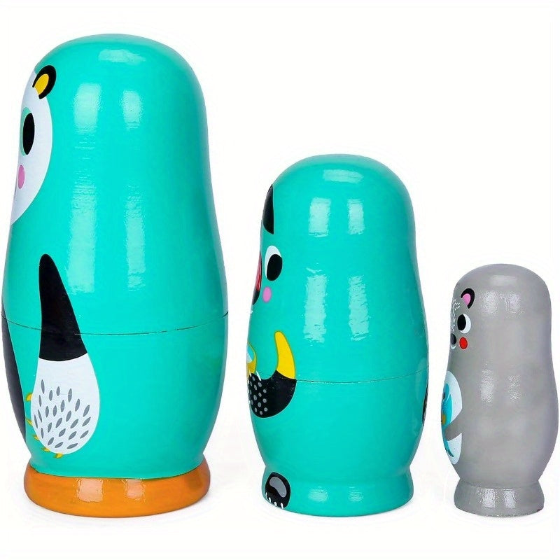 Wooden Matryoshka Dolls Set Santa Claus Pattern Nesting Dolls Home Decor