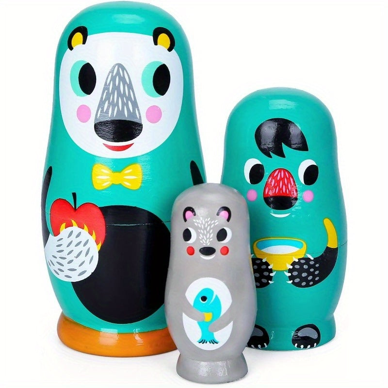 Wooden Matryoshka Dolls Set Santa Claus Pattern Nesting Dolls Home Decor