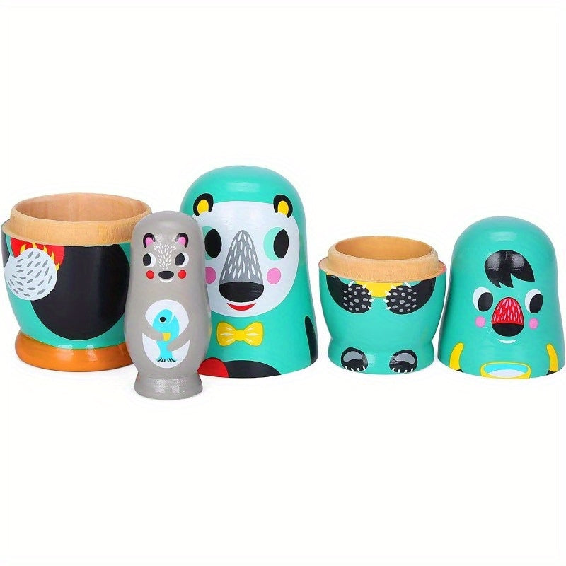 Wooden Matryoshka Dolls Set Santa Claus Pattern Nesting Dolls Home Decor