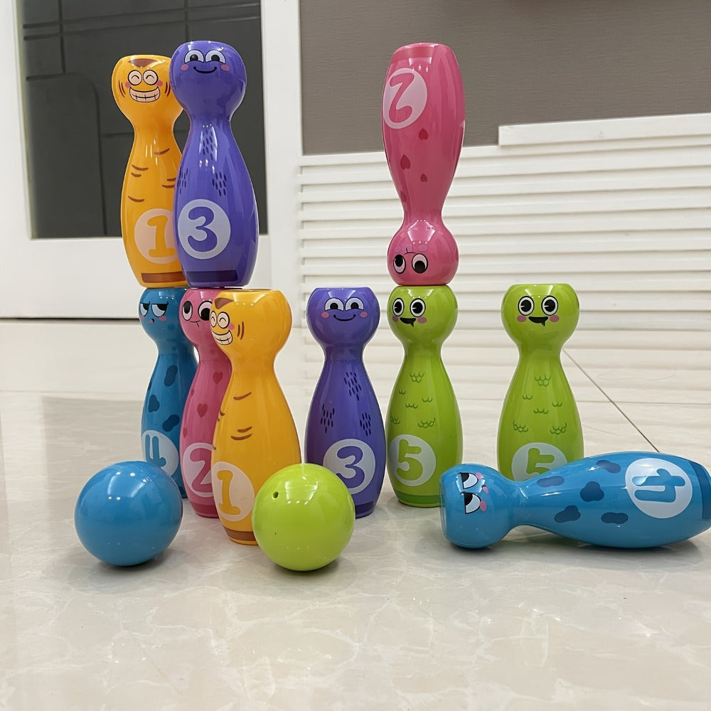 10 Pack Cartoon Bowling Set plus 2 Balls, Colorful Durable Fade-Resistant Design