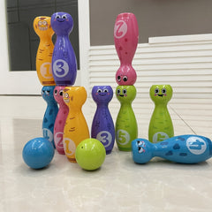 10 Pack Cartoon Bowling Set plus 2 Balls, Colorful Durable Fade-Resistant Design