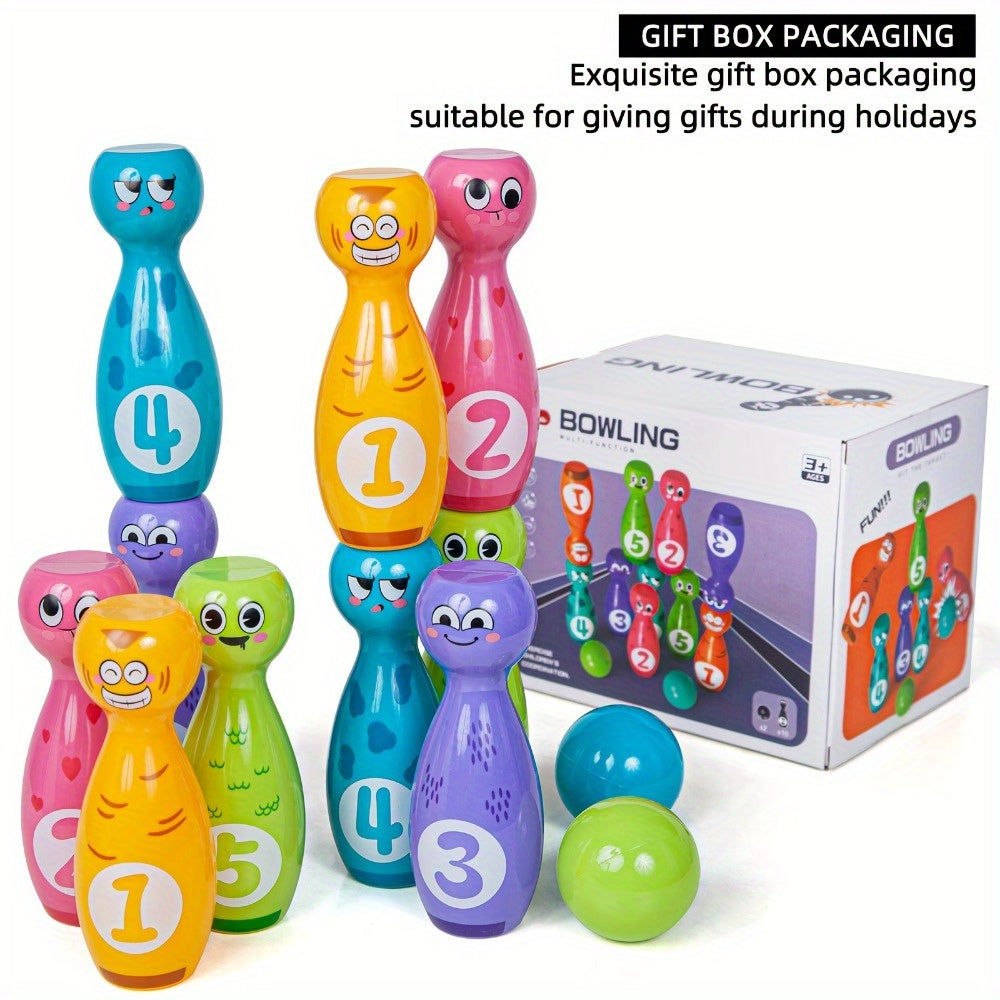 10 Pack Cartoon Bowling Set plus 2 Balls, Colorful Durable Fade-Resistant Design