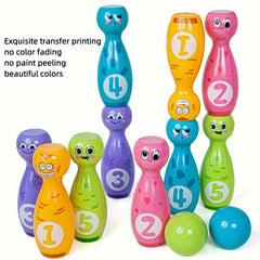 10 Pack Cartoon Bowling Set plus 2 Balls, Colorful Durable Fade-Resistant Design