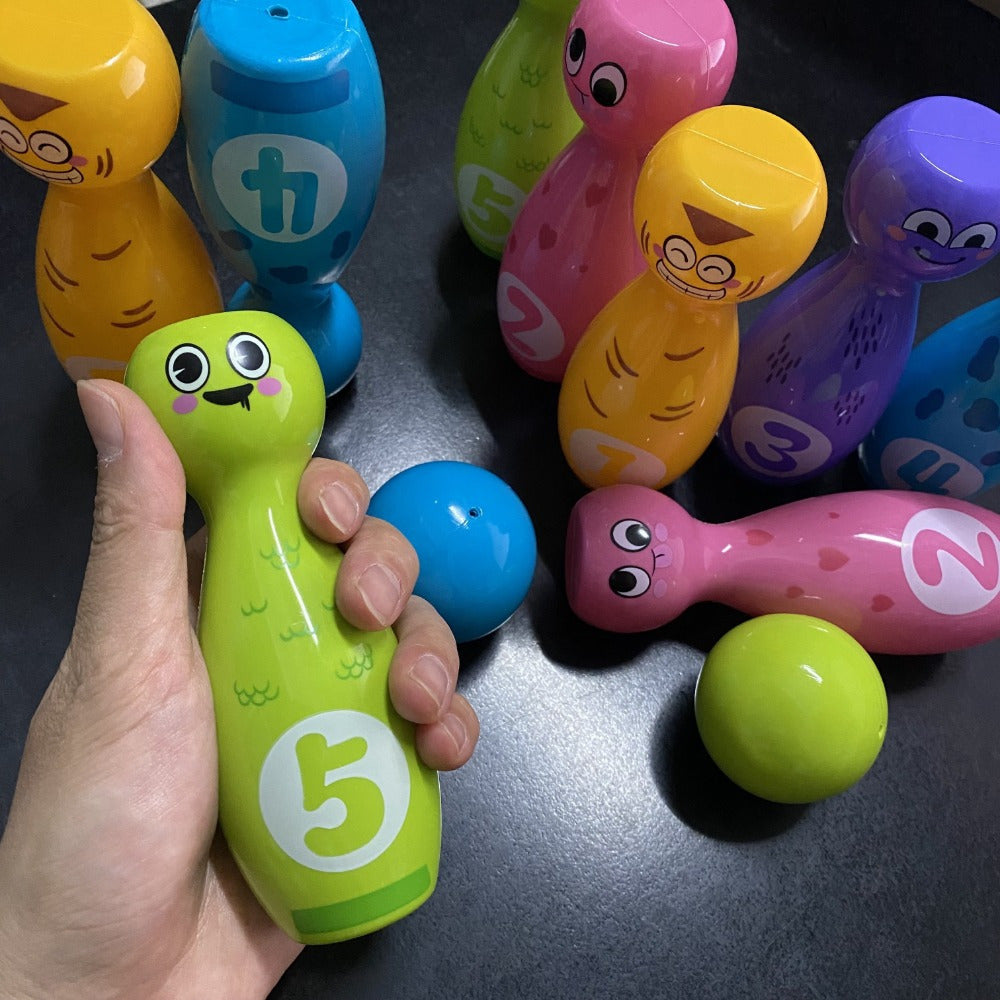 10 Pack Cartoon Bowling Set plus 2 Balls, Colorful Durable Fade-Resistant Design