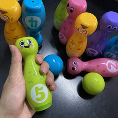10 Pack Cartoon Bowling Set plus 2 Balls, Colorful Durable Fade-Resistant Design