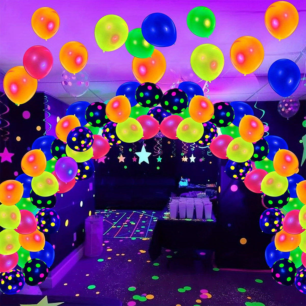 Neon Glow Balloons UV Blacklight Latex Balloons Mixed Polka Dot Reusable