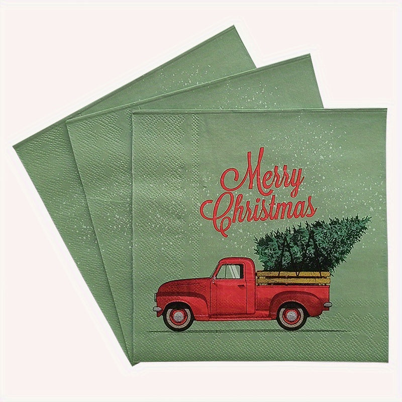 20pcs Christmas Tree & Truck Paper Napkins - Holiday Party Tableware
