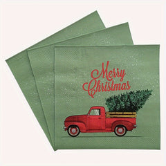 20pcs Christmas Tree & Truck Paper Napkins - Holiday Party Tableware