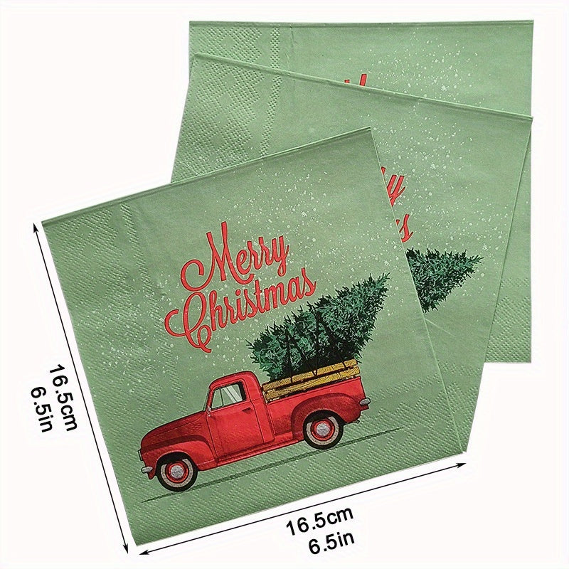 20pcs Christmas Tree & Truck Paper Napkins - Holiday Party Tableware