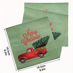 20pcs Christmas Tree & Truck Paper Napkins - Holiday Party Tableware