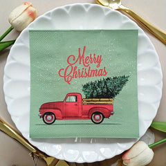 20pcs Christmas Tree & Truck Paper Napkins - Holiday Party Tableware
