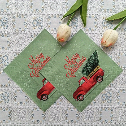 20pcs Christmas Tree & Truck Paper Napkins - Holiday Party Tableware