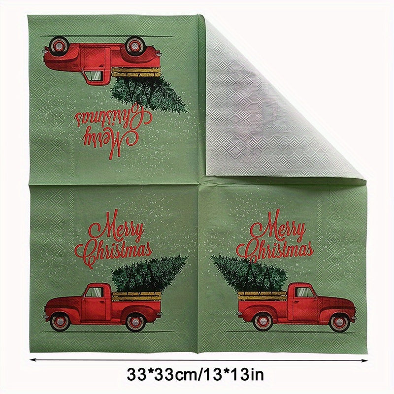 20pcs Christmas Tree & Truck Paper Napkins - Holiday Party Tableware