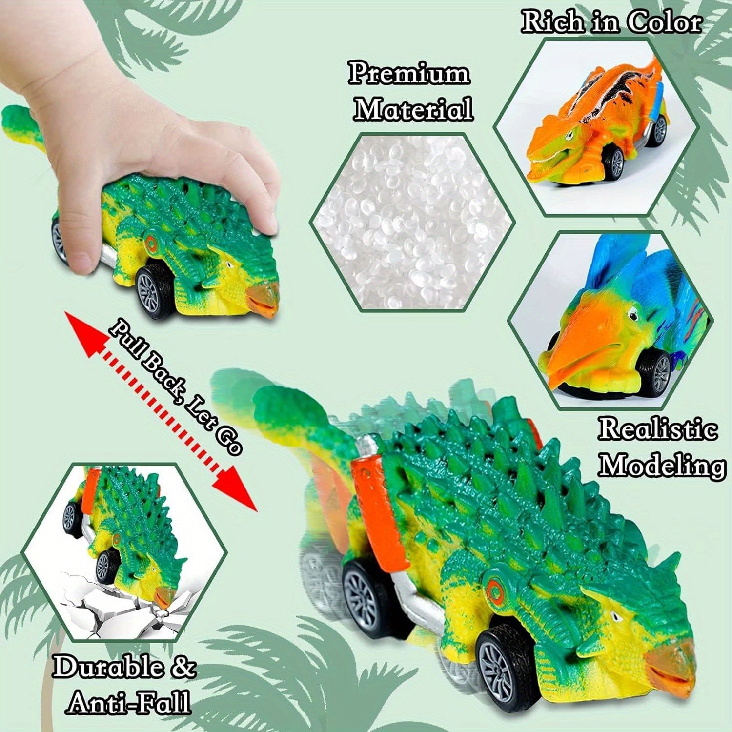 Dinosaur Car Toys for Kids 3-7 Years - Educational Push Back Dinosaurs Set