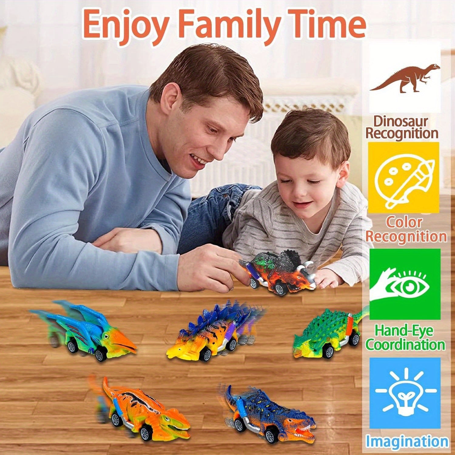 Dinosaur Car Toys for Kids 3-7 Years - Educational Push Back Dinosaurs Set