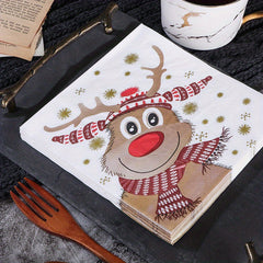 20pcs Christmas Reindeer Napkins 2 Ply Holiday Dinner & Party Decor Green