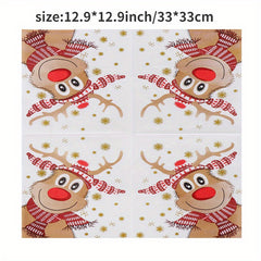 20pcs Christmas Reindeer Napkins 2 Ply Holiday Dinner & Party Decor Green