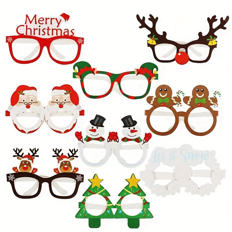 9 Pairs Christmas Paper Glasses Santa Reindeer Snowman Tree Designs